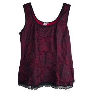 Vtg Whimsigoth Glitter Mesh Tank Top Y2K Grunge Fairycore Red Black Sheer